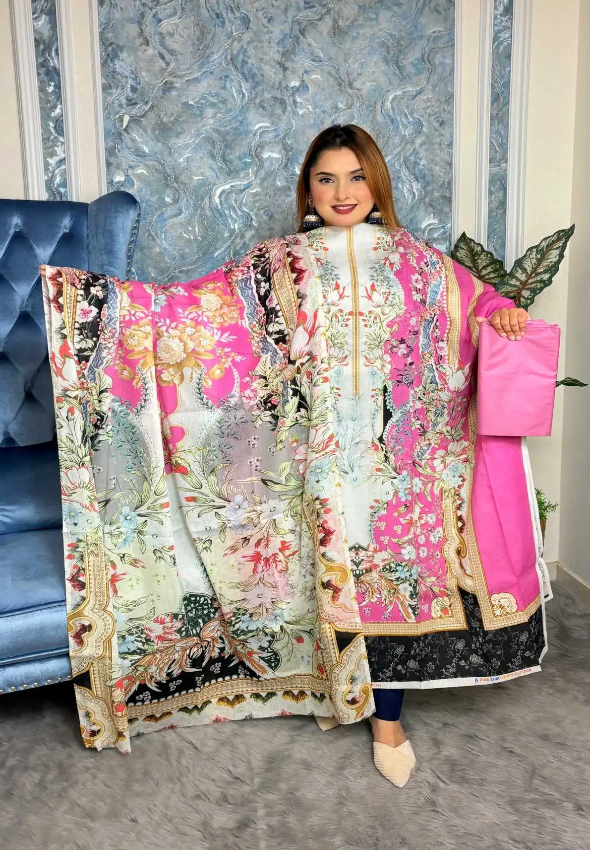 আনস্টিচ প্রিমিয়াম কটন প্রিমিয়াম থ্রি-পিস জামা + ওড়না + প্যান্ট (Z-1-4)